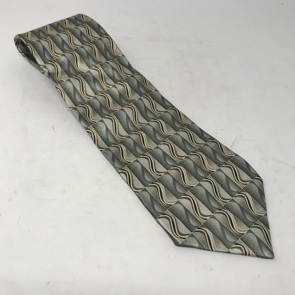 Pierre Cardin Men's Necktie 100% Silk Designer Green Platinum Gray Multi-Color